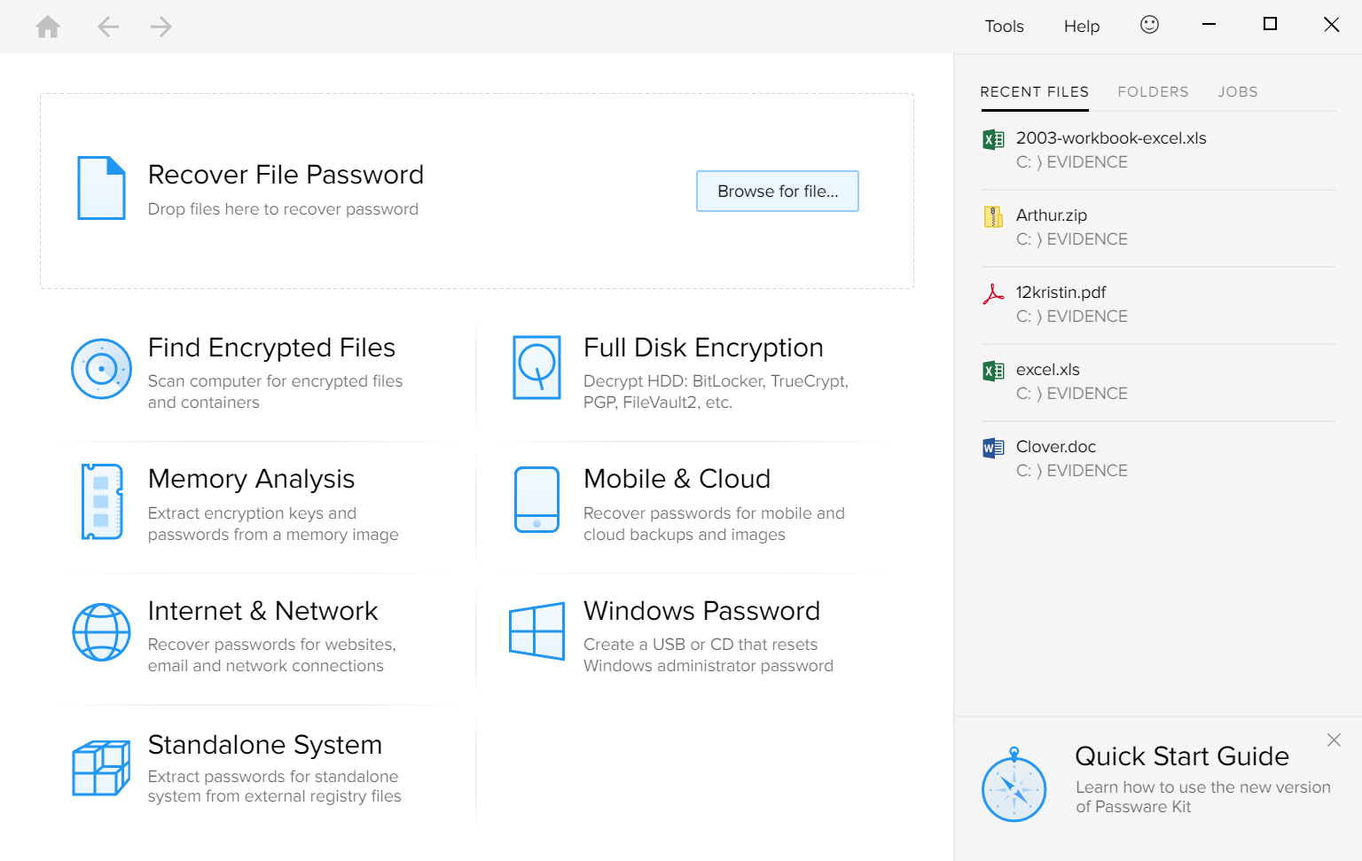 Passware Kit Forensic UI
